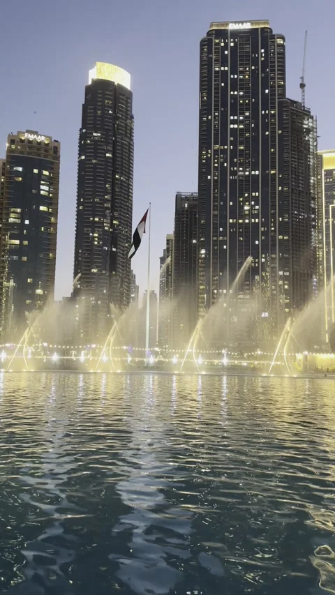 Dubai, UAE - 20 June 2026: Night view of Dubai Fountain show and Burj Khali.. Stock Footage 337289819