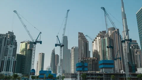 Dubai, UAE – 2024/09/13 Construction Time Lapse in Dubai with Burj Khalifa Stock Footage 286217436