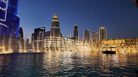Dubai, UAE, 21 June 2026 - Burj Khalifa Night Lights and Fountain Water Show Stock Footage 337403852
