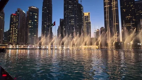Dubai, UAE, 21 June 2026 - Burj Khalifa Night Lights and Fountain Water Show Stock Footage 337404074