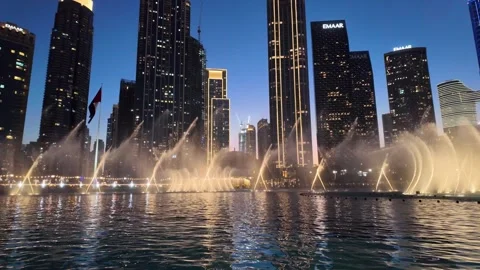 Dubai, UAE, 21 June 2026 - Burj Khalifa Night Lights and Fountain Water Show Stock Footage 337404375