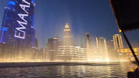 Dubai, UAE, 21 June 2026 - Burj Khalifa Night Lights and Fountain Water Show Stock Footage 337404846