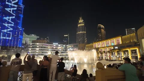 Dubai, UAE, 21 June 2026 - Burj Khalifa Night Lights and Fountain Water Show Stock Footage 337422533