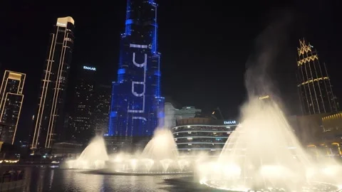 Dubai, UAE, 21 June 2026 - Burj Khalifa Night Lights and Fountain Water Show Stock Footage 337426730