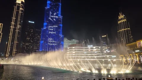 Dubai, UAE, 21 June 2026 - Burj Khalifa Night Lights and Fountain Water Show Stock Footage 337431499