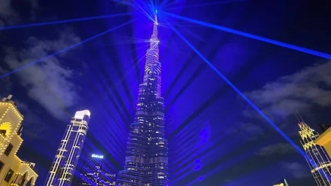 Dubai, UAE, 21 June 2026 - Burj Khalifa Night Lights and Fountain Water Show Stock Footage 337431599