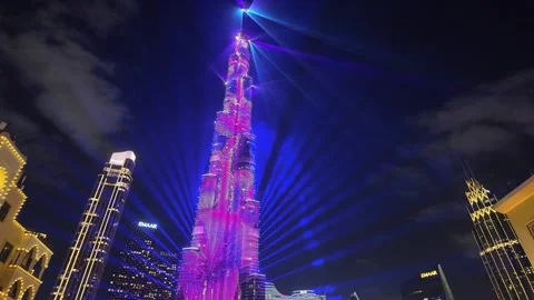 Dubai, UAE, 21 June 2026 - Burj Khalifa Night Lights and Fountain Water Show Stock Footage 337431971
