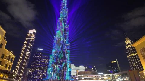 Dubai, UAE, 21 June 2026 - Burj Khalifa Night Lights and Fountain Water Show Stock Footage 337433298