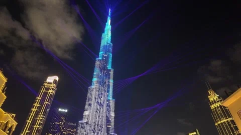 Dubai, UAE, 21 June 2026 - Burj Khalifa Night Lights and Fountain Water Show Stock Footage 337434136