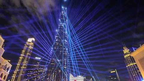 Dubai, UAE, 21 June 2026 - Burj Khalifa Night Lights and Fountain Water Show Stock Footage 337434423