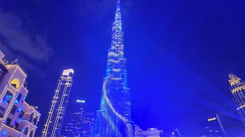 Dubai, UAE, 21 June 2026 - Burj Khalifa Night Lights and Fountain Water Show Stock Footage 337434603