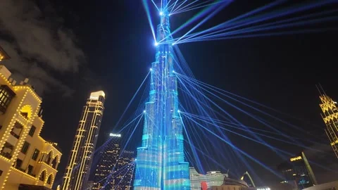 Dubai, UAE, 21 June 2026 - Burj Khalifa Night Lights and Fountain Water Show Stock Footage 337434653