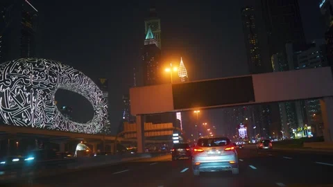 Dubai, UAE - 21st September 2025: Handheld POV shot of car driving on Sheikh Zay Stock Footage 318746777