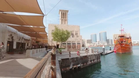 Dubai, UAE - 25th january, 2026: Timelapse zoom in Old Dubai waterfront at .. Stock Footage 328504681