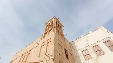 Dubai, UAE - 25th january, 2026: Old Dubai wind tower architecture overlook.. Stock Footage 328504914
