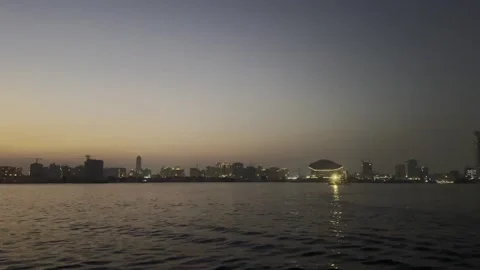Dubai UAE 29 May 2026 Burj Khalifa skyline view from boat Stock Footage 335864294