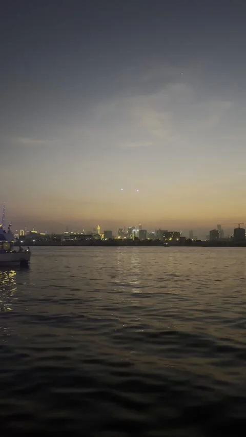 Dubai UAE 29 May 2026 Burj Khalifa skyline view from boat Stock Footage 335864529
