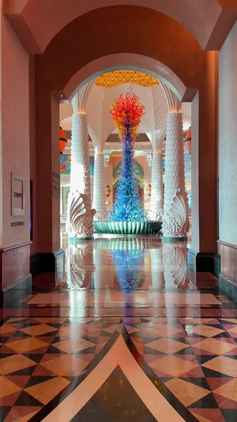 Dubai, UAE - 4 April 2026: Grand Lobby of Atlantis The Palm featuring iconic Stock Footage 345728564