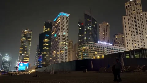 DUBAI, UAE - APRIL 13, 2026: Scenic urban view of Dubai Marina skyline, JBR.. Stock Footage 332672682