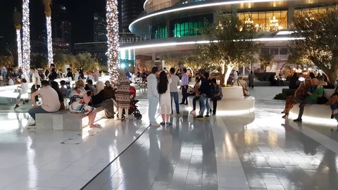 Dubai, UAE - April 8. 2018. Tourists on square at front of Dubai Mall. Stock Footage 88728957
