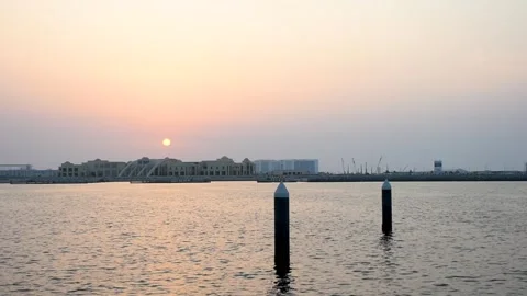 Dubai, UAE - August 04, 2024: Beautiful sunset over the sea in Dubai City. Stock Footage 280980818