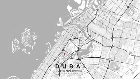 Dubai UAE city map road network with location pin Stock Footage 333346978
