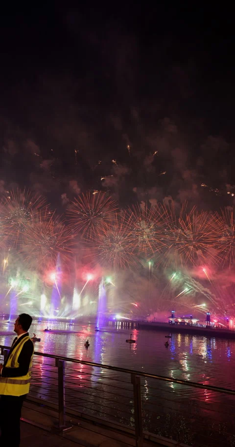 Dubai, UAE December 06 2024 Fireworks at Dubai Festival City mall. Video stock 296082976