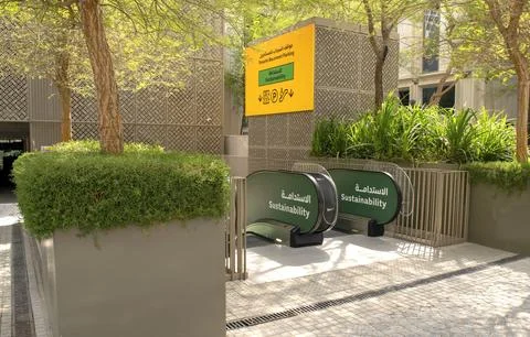 Dubai - UAE - December 18, 2020: Sustainability district tenants basement Stock Photos