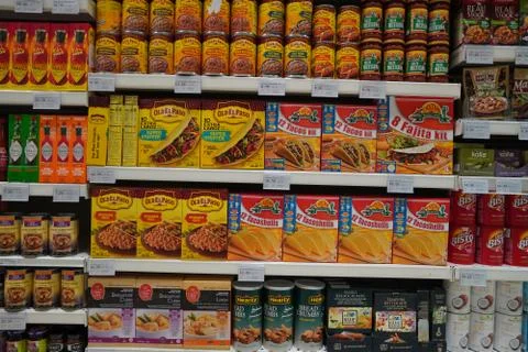 Dubai UAE December 2019 Assorted a packed of Taco Shells display for sale in  Stock Photos