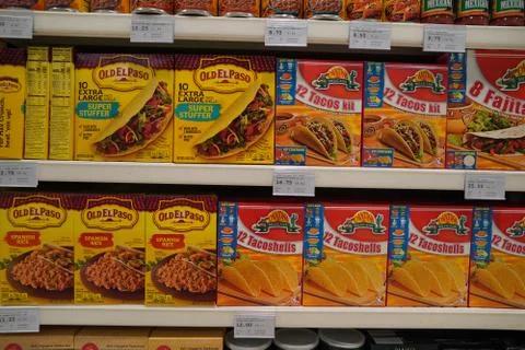 Dubai UAE December 2019 Assorted a packed of Taco Shells display for sale in  Stock Photos