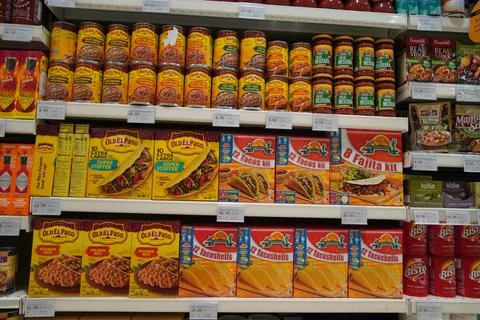 Dubai UAE December 2019 Assorted a packed of Taco Shells display for sale in Stock Photos