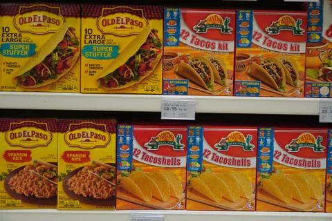 Dubai UAE December 2019 Assorted a packed of Taco Shells display for sale in  Фото