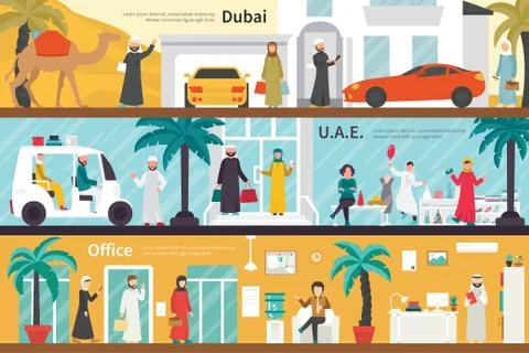 Dubai UAE flat office interior outdoor concept web Stock Illustration