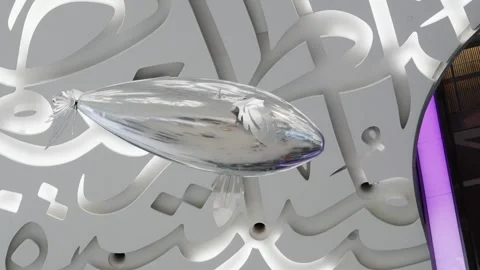 Dubai, Uae - Jan 05, 2025: Futuristic installation with a flying robotic obje Video stock 303509468