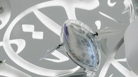 Dubai, Uae - Jan 05, 2025: Futuristic silver robotic baloon sculpture flying  Video stock 303509508