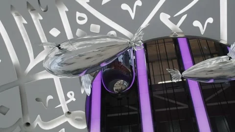 Dubai, Uae - Jan 05, 2025: Futuristic Scene with robot metallic flying balloo Video stock 303509536
