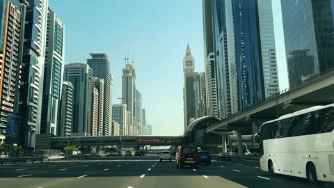 Dubai, Uae - Jan 05, 2025: Sheikh Zayed Road in Dubai, showcasing a vibrant u Stock Footage 303674042