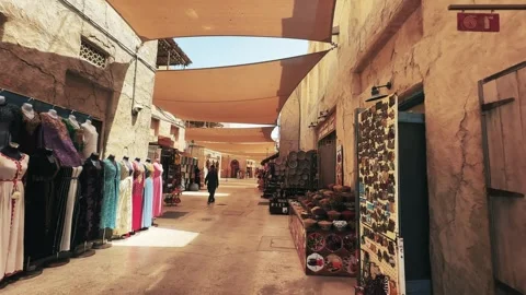 Dubai, Uae - Jan 05, 2025: Old Dubai scene in traditional Al Seef market alle Stock Footage 328185864