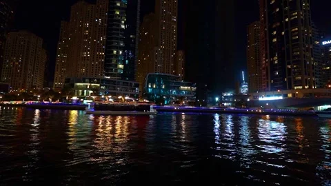 Dubai, UAE - January 26, 2026: City marina at night Stock Footage 343943182