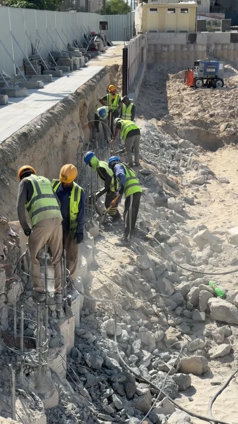 Dubai, UAE, January,4-2025:  Construction workers operate heavy machinery at  Stock Footage 306007147