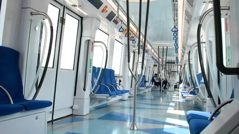 Dubai, UAE - July 12, 2024: Passengers inside Dubai metro. Stock Footage 280464147
