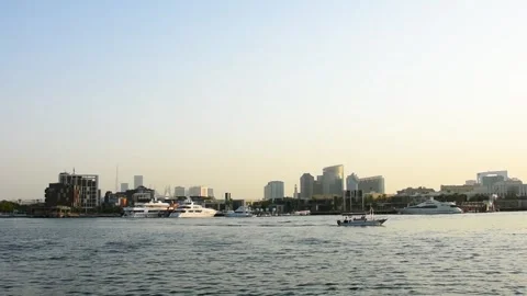 Dubai, UAE - June 09, 2024: Small motor boat in the sea in Dubai City. Stock Footage 279878771
