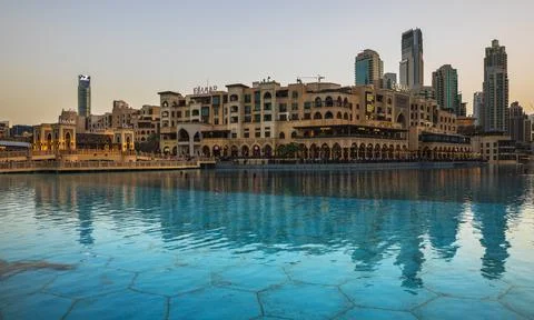 Dubai, UAE - March 04, 2021: Dubai Fountain Show Venue Stock Photos