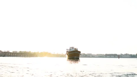 Dubai, UAE - May 06, 2024: View of a wooden cargo ship in the sea in Dubai. Stock Footage 279878319