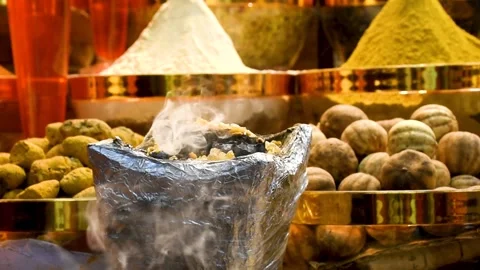 Dubai, UAE - May 09, 2024: Incense burning in the spice market in Dubai City. Stock Footage 279878717