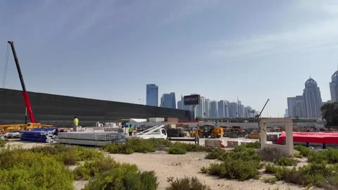 DUBAI, UAE - MAY 13, 2026: Construction site with crane and materials. Stock Footage 334767854