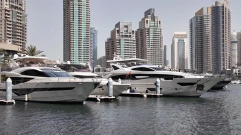 Dubai, UAE - May 26, 2026: Yachts docked in Dubai Marina. Stock Footage 335633687