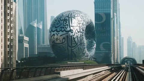 Dubai, UAE - May 5, 2024: Dubai POV view from metro train passing through modern Stock Footage 288042577