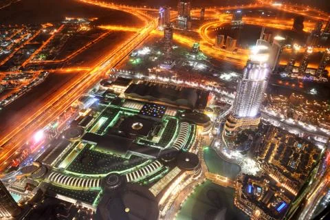 Dubai, uae : night view on down town of dubai city and mall, on Stock Photos