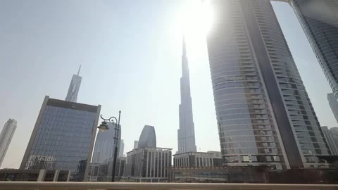 Dubai, UAE - November 01, 2025: Modern city skyline with towering skyscrape.. Stock Footage 333514229